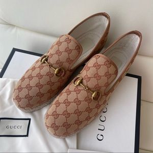 Gucci Shoes | New Gucci Shoes Mens GG Canvas Espadrilles W Horsebit Loafers 88.5 | Color: Cream | Size: 8.5 | Miamodax's Closet